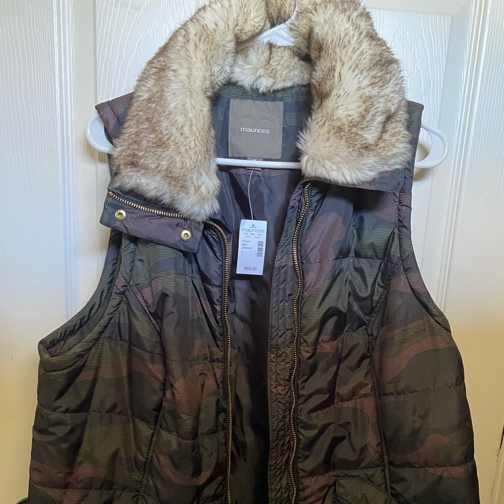 Maurice Camo fur trimmed vest